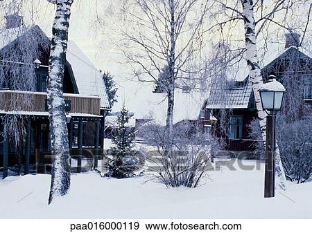 Stock Photo - Sweden, houses in snow. Fotosearch