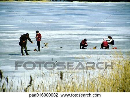 Sweden, people fishing on frozen water View Large Photo Image Stock Image - Sweden, people fishing on frozen water. Fotosearch