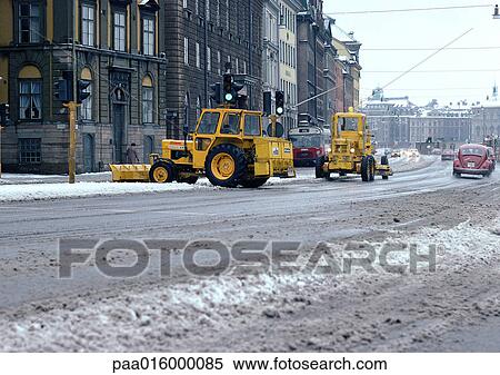 Sweden, Stockholm, snowplows in street View Large Photo Image Stock Photography - Sweden, Stockholm, snowplows in street. Fotosearch