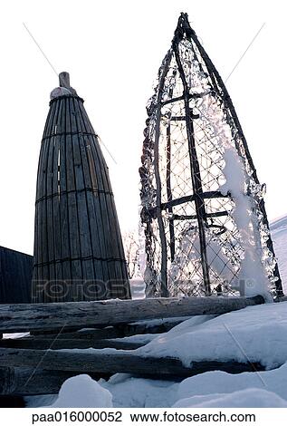 Stock Image - Sweden, wood structures in snow. Fotosearch