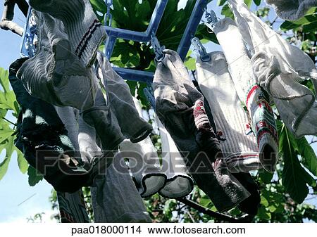 Clothes hanging outside to dry. View Large Photo Image Picture - Clothes hanging outside to dry.. Fotosearch