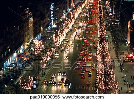 France, Paris, Champs Elysees, at night at Christmastime, high angle view View Large Photo Image Stock Photograph - France, Paris, Champs Elysees, at night at Christmastime, high angle view. Fotosearch