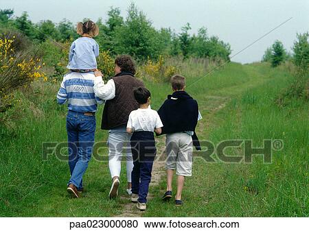Family walking together outside, rear view. View Large Photo Image Stock Image - Family walking together outside, rear view.. Fotosearch