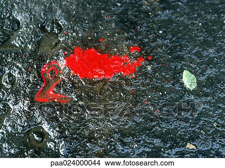 2 text on wet ground in red paint View Large Photo Image Picture - 2 text on wet ground in red paint. Fotosearch