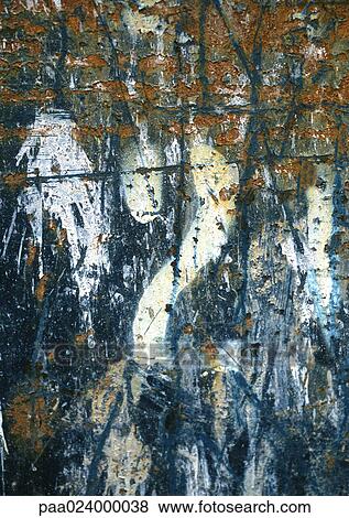 Stock Photo - 2 text, stencil on scratched surface. Fotosearch
