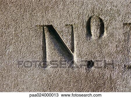 Stock Image - N. o text, engraved in stone.. Fotosearch