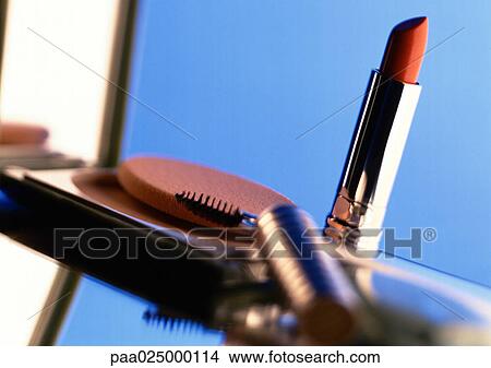 Lipstick and make-up on counter View Large Photo Image Picture - Lipstick and make-up on counter. Fotosearch