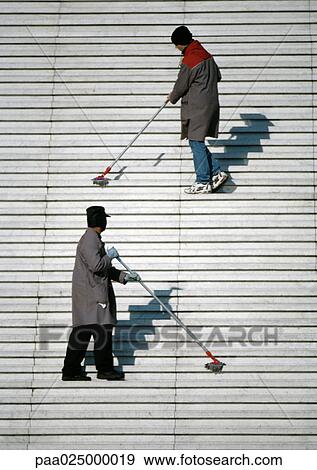 People sweeping steps. View Large Photo Image Stock Photo - People sweeping steps.. Fotosearch