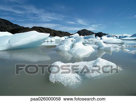Chile, Patagonia, Torres del Paine National Park, glacial ice floating on water View Large Photo Image Stock Photo - Chile, Patagonia, Torres del Paine National Park, glacial ice floating on water. Fotosearch