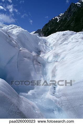 New Zealand, glacier with mountain and sky in background. View Large Photo Image Stock Image - New Zealand, glacier with mountain and sky in background.. Fotosearch