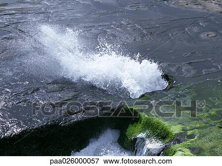 New Zealand, Muriwai Beach, wave splashing through hole in rock View Large Photo Image Stock Photo - New Zealand, Muriwai Beach, wave splashing through hole in rock. Fotosearch