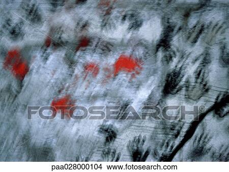 Handprints painted on surface, blurred. View Large Photo Image Picture - Handprints painted on surface, blurred.. Fotosearch