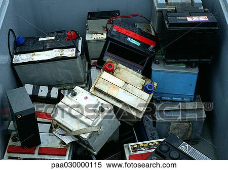 Old car batteries piled together. View Large Photo Image Stock Photography - Old car batteries piled together.. Fotosearch