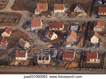 Stock Image - Houses under construction, elevated view. Fotosearch