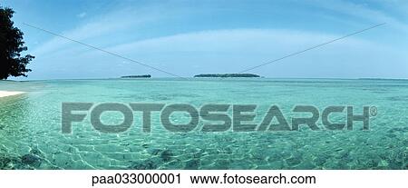 Stock Image - Indonesia, turquoise sea, panoramic view. Fotosearch