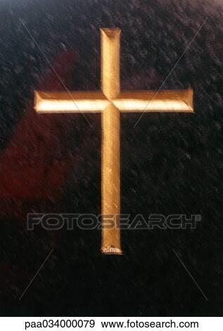 Stock Illustration - Christian cross, gilded, close-up. Fotosearch