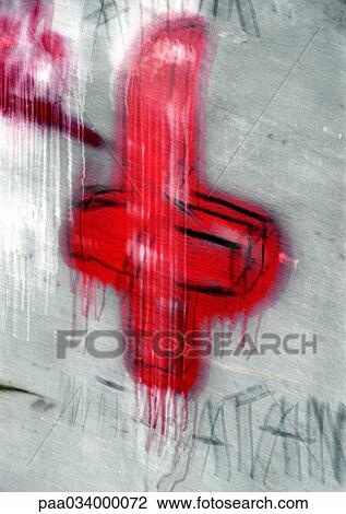 Drawing - Cross painted on wall, blurred. Fotosearch