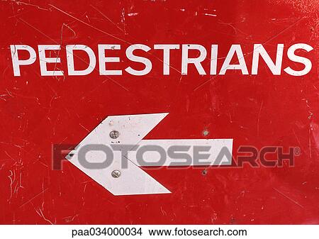 Stock Illustration - Directional sign for pedestrians, close-up. Fotosearch