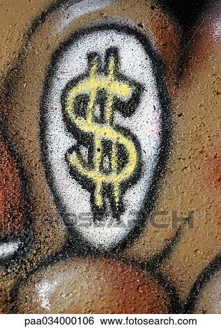 Stock Illustration - Dollar sign painted on wall, close-up. Fotosearch