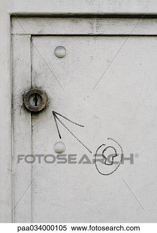 Drawing of lock and arrow pointing to real lock, close-up View Large Illustration Stock Illustration - Drawing of lock and arrow pointing to real lock, close-up. Fotosearch