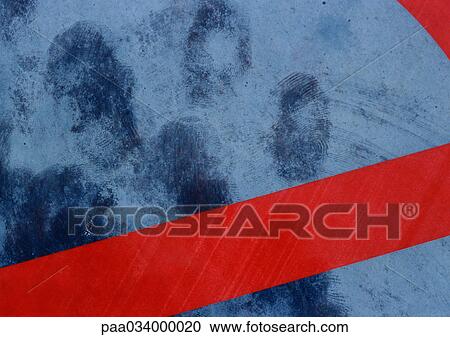 Clipart - Finger prints on roadsign, close-up. Fotosearch