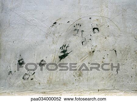 Hand prints on wall View Large Illustration Drawing - Hand prints on wall. Fotosearch