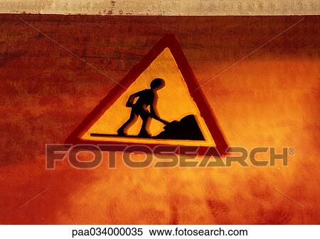 Stock Illustration - Men at work sign, blurred. Fotosearch