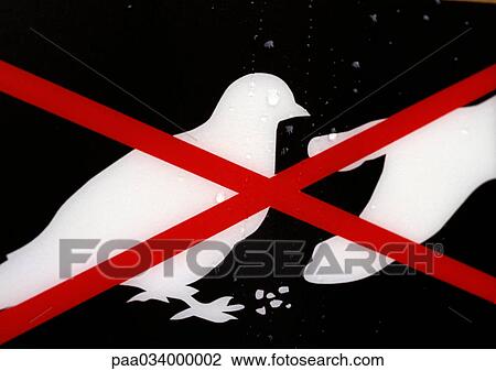 Drawing - No feeding pigeons sign, close-up. Fotosearch