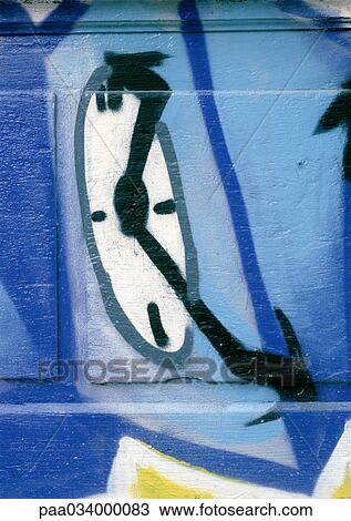 Drawing - Painting of clock on wall, close-up. Fotosearch