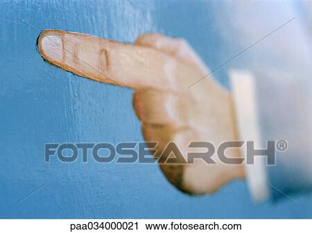 Clip Art - Painting of hand with finger pointing, close-up. Fotosearch