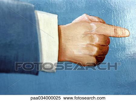 Stock Illustration - Painting of hand with finger pointing, close-up. Fotosearch