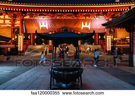 AsakUSA Kannon Temple at night View Large Photo Image Stock Photography - AsakUSA Kannon Temple at night. Fotosearch