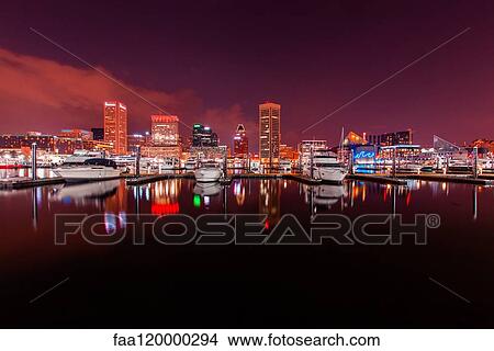 Baltimore Inner Harbour at night View Large Photo Image Picture - Baltimore Inner Harbour at night. Fotosearch