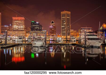 Baltimore Inner Harbour at night View Large Photo Image Stock Photography - Baltimore Inner Harbour at night. Fotosearch