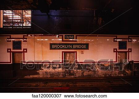 Brooklyn Bridge City Hall Metro station View Large Photo Image Stock Photo - Brooklyn Bridge City Hall Metro station. Fotosearch