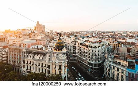 Cityscape of Madrid at sunset View Large Photo Image Stock Image - Cityscape of Madrid at sunset. Fotosearch