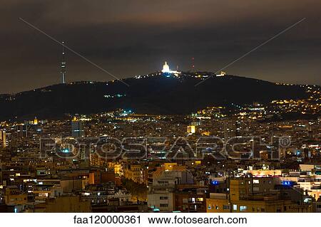 Cityscape with Collserola Towera at night View Large Photo Image Stock Image - Cityscape with Collserola Towera at night. Fotosearch