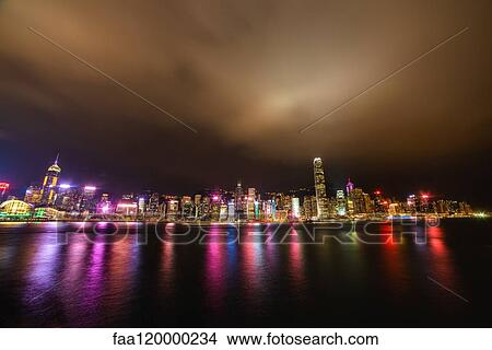 Hong Kong financial district at night View Large Photo Image Picture - Hong Kong financial district at night. Fotosearch