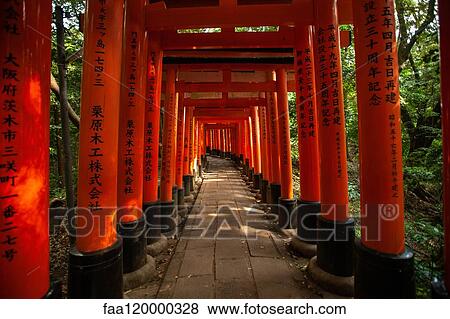 Orange torii gates walkway View Large Photo Image Stock Photo - Orange torii gates walkway. Fotosearch