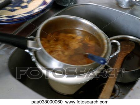Stock Image - Dishes in sink. Fotosearch