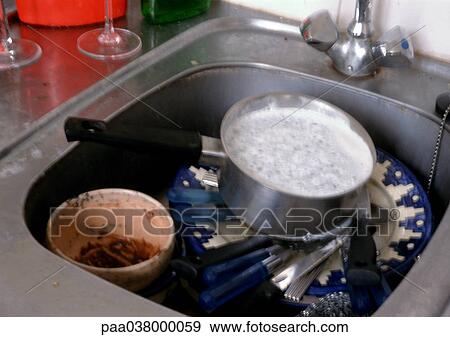 Dishes in sink View Large Photo Image Stock Photo - Dishes in sink. Fotosearch