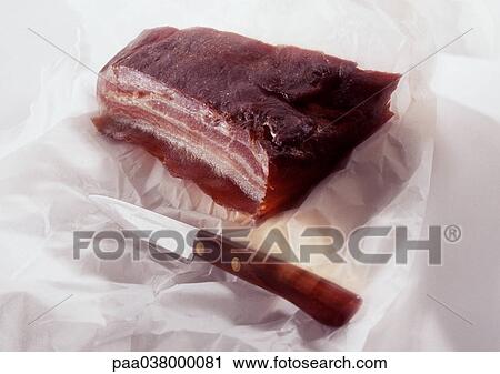 Slab of smoked bacon and knife, close-up View Large Photo Image Stock Image - Slab of smoked bacon and knife, close-up. Fotosearch