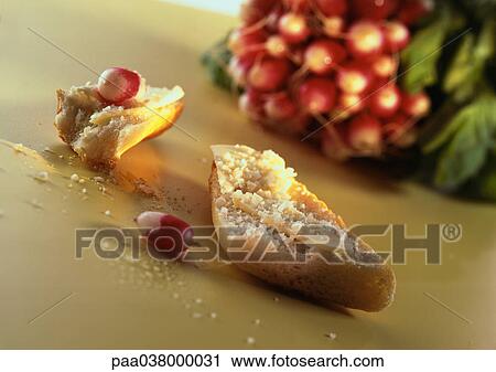 Stock Image - Slices of bread and radishes. Fotosearch