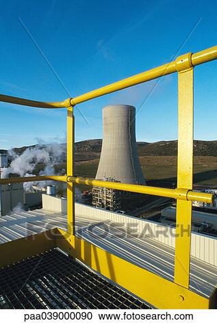 Guard rail, thermal power plant in background View Large Photo Image Stock Image - Guard rail, thermal power plant in background. Fotosearch