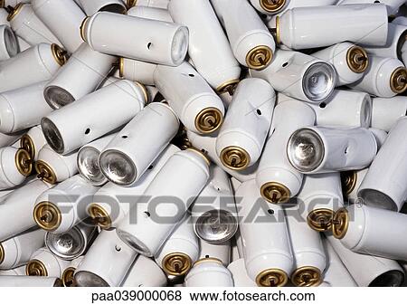 Heap of white, punctured aerosol cans, close-up, full frame View Large Photo Image Stock Photo - Heap of white, punctured aerosol cans, close-up, full frame. Fotosearch
