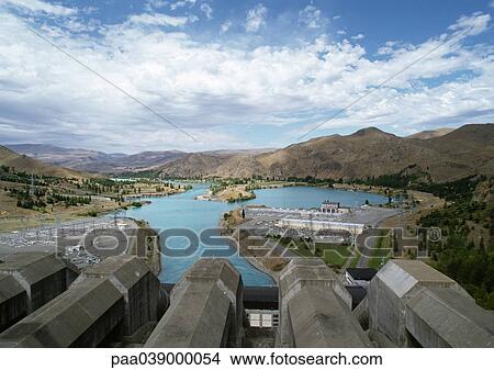 New Zealand, hydroelectric power plant, high angle view View Large Photo Image Picture - New Zealand, hydroelectric power plant, high angle view. Fotosearch