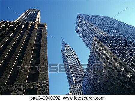 New York, skyscrapers, low angle view View Large Photo Image Stock Image - New York, skyscrapers, low angle view. Fotosearch