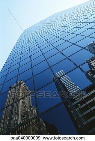 United States, New York, building reflected in skyscraper's facade, low angle view View Large Photo Image Stock Photo - United States, New York, building reflected in skyscraper's facade, low angle view. Fotosearch