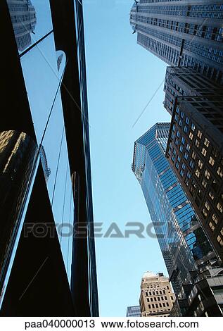 Stock Image - United States, New York, skyscrapers, low angle view. Fotosearch