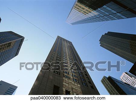 Stock Image - United States, New York, skyscrapers, low angle view. Fotosearch